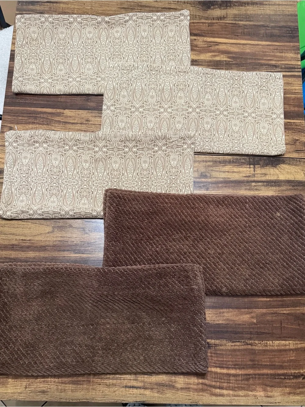 FIVE (5) Pottery Barn Brown and Cream Decorative Pillow Covers, no inserts.